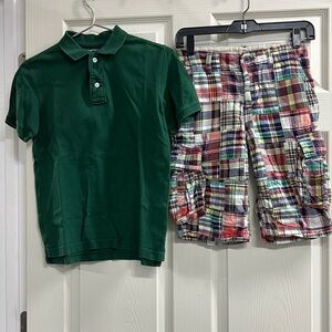 Lot of 2 Gap Kids Patchwork Ranger Cargo Shorts and Green Polo - Size 10 - GUC